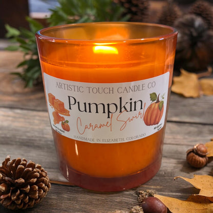 Pumpkin Caramel Swirl Soy Blend 11oz candle w/crackling wooden wick